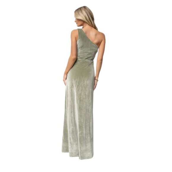 Baltic Born Sage Green One Shoulder Velvet Maxi Dress – Size Medium - Picture 2 of 9